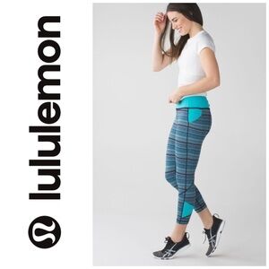 LULULEMON Pace Rival Crop Space Dye Naval Blue Peacock Blue Leggings Size 4 NWOT